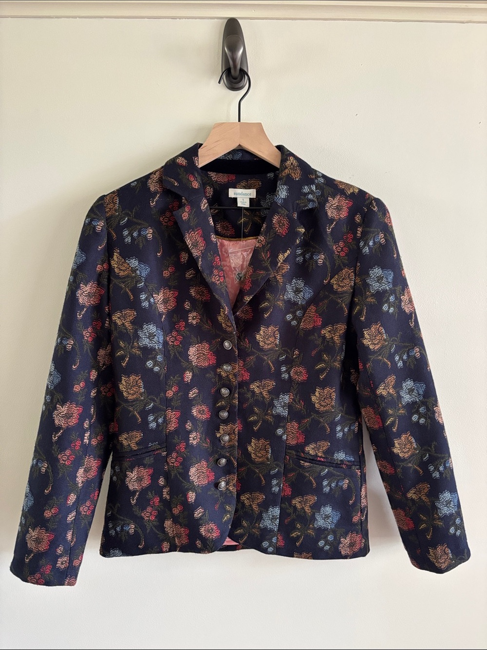 Sundance •Floral Brocade Navy Button-Front Women's Blazer Jacket
